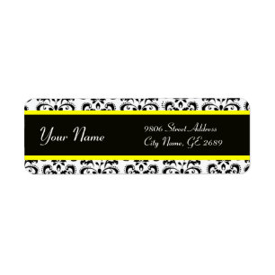 BLACK WHITE YELLOW DAMASK