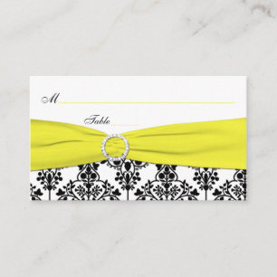 Black, White, Yellow Damask Place Cards