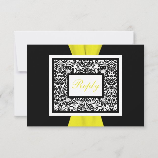 Black, White, Yellow Damask PRINTED RIBBON RSVP (Front)