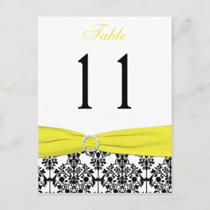 Black, White, Yellow Damask Table Number Card