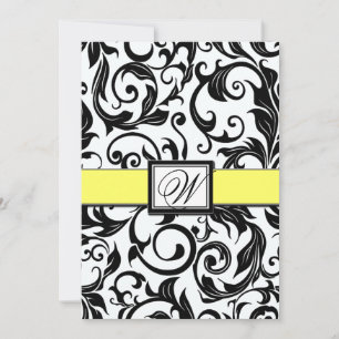 Black White & Yellow Damask Wedding Invitations