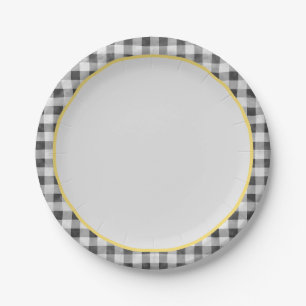 Black White Yellow Gingham Summer Picnic Paper Plate
