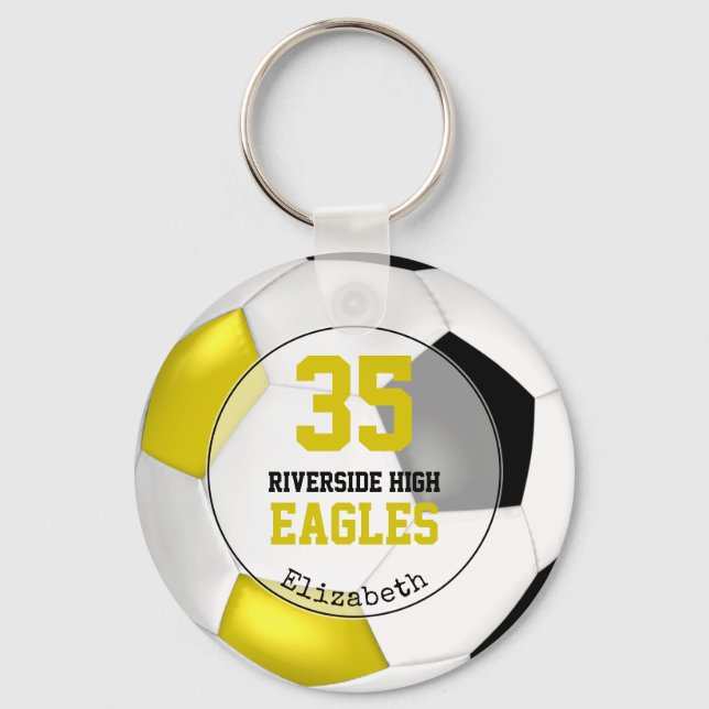 black white yellow girls soccer team colours keychain (Front)