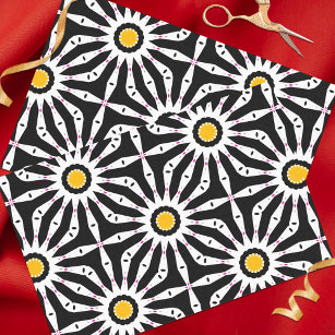 Black White & Yellow Mosaic Geometric Pattern Tissue Paper