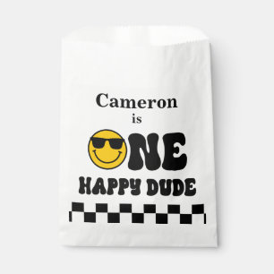 Black White Yellow One Happy Dude 1st Birthday Favour Bag