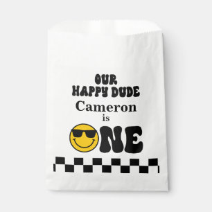 Black White Yellow Our Happy Dude 1st Birthday Favour Bag