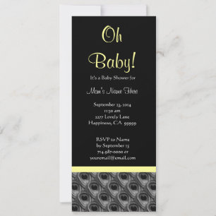 Black White Yellow Peacock Feathers Baby Shower Invitation