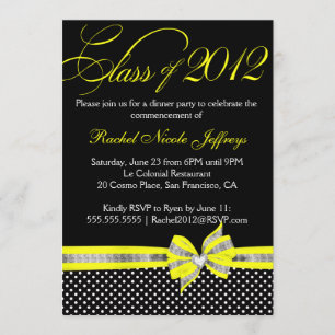 Black White Yellow Polka Dot Graduation Invitation