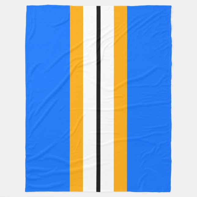Black White Yellow Racing Stripes On Bright Blue Fleece Blanket (Front)