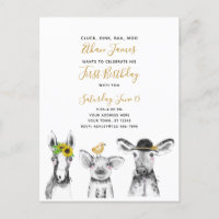 Black White Yellow Script Farm 1st Birthday