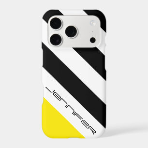 Black, White, Yellow Stripe Chic, Minimalist, Name