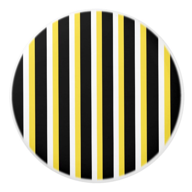 Black, White, Yellow Stripe Design - Drawer Knob (Front)