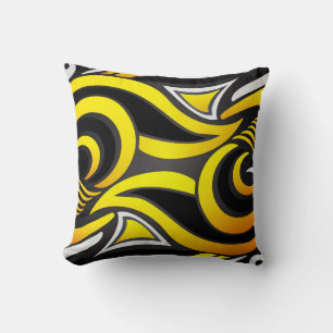 Black, White & Yellow Striped Background Throw Pillow