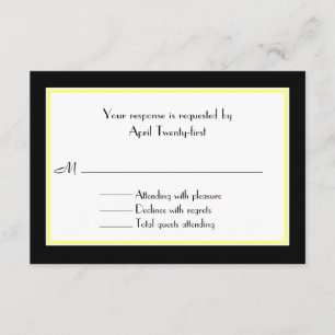 Black, White, & Yellow Wedding RSVP Card