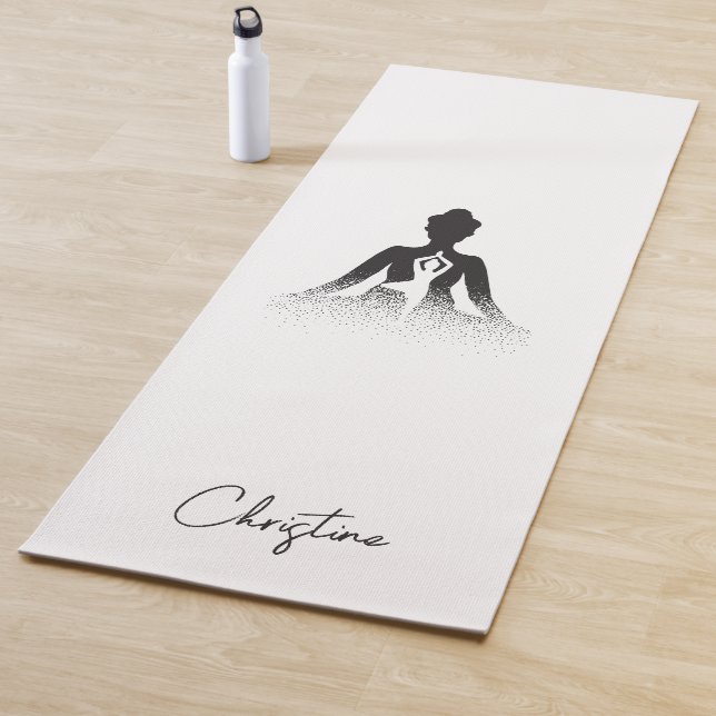 Black-White Yoga Pose with Custom Name Yoga Mat (In Situ)