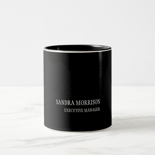 Black White Your Name Minimalist Personal Modern Two-Tone Coffee Mug (Center)