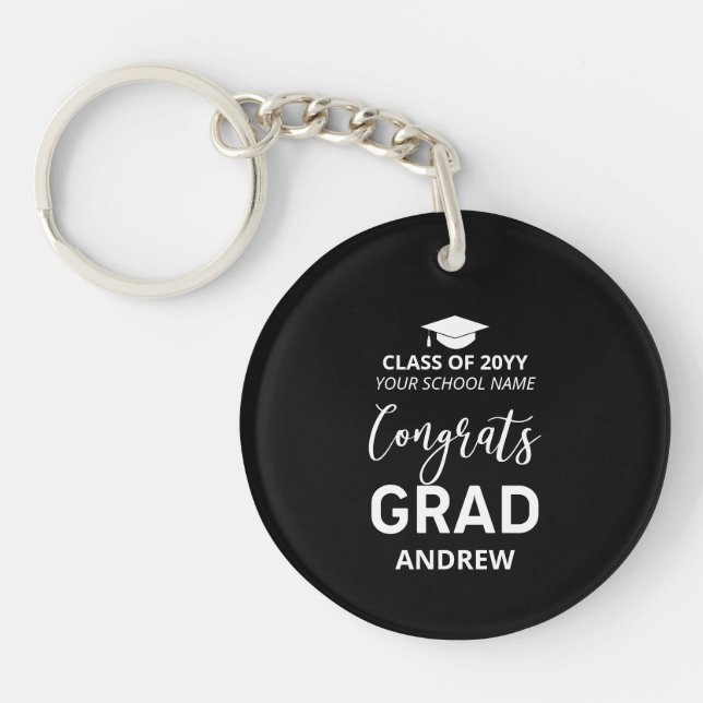 Black & White Your Name Photo Graduation Gift Keychain (Front)