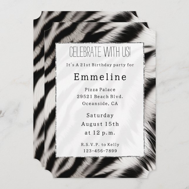 Black White Zebra Animal  Invitation (Front/Back)