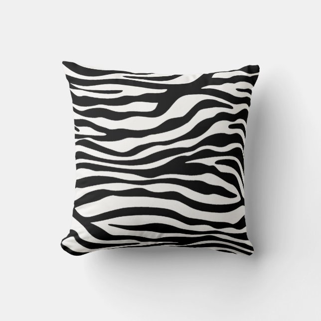 Black & White Zebra Animal Print Throw Pillow (Front)