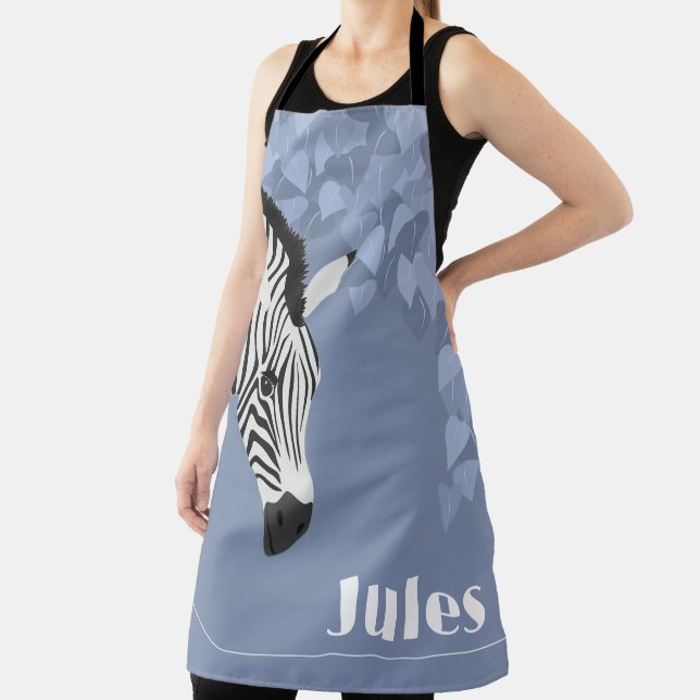 Black White Zebra Blue Ivy add Name Apron (Insitu)