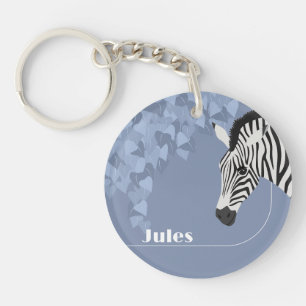 Black White Zebra Blue Yellow Ivy add Name Keychain