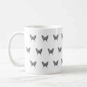 Black & White Zebra Butterfly Ink Drawing Pattern Coffee Mug