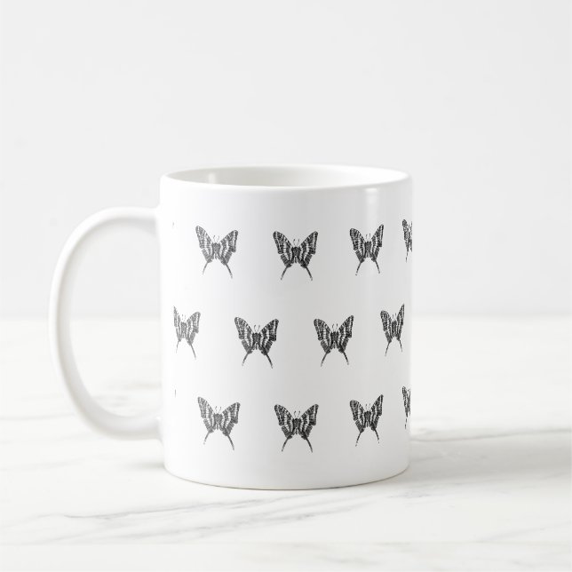 Black & White Zebra Butterfly Ink Drawing Pattern Coffee Mug (Left)
