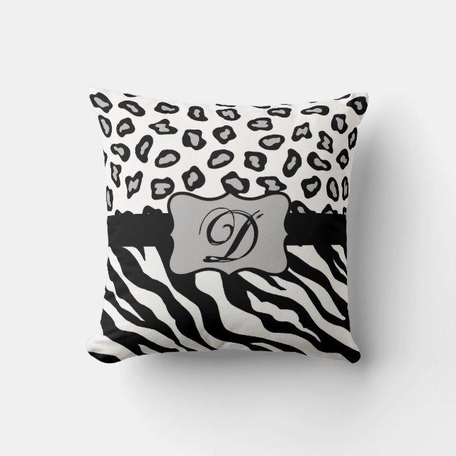 Black & White Zebra & Cheeta Skin Personalized Throw Pillow (Front)