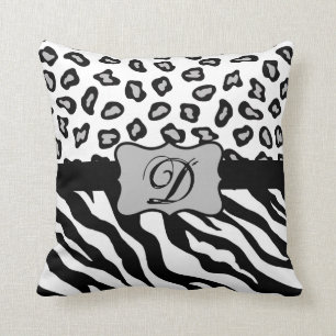 Black & White Zebra & Cheeta Skin Personalized Throw Pillow