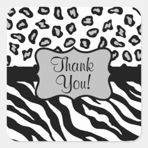 Black & White Zebra & Cheetah Skin Personalized Square Sticker