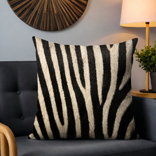 Black White Zebra Faux Fur Pattern Throw Pillow