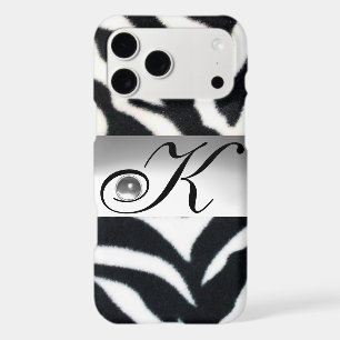 BLACK WHITE ZEBRA FUR GREY GEM MONOGRAM,