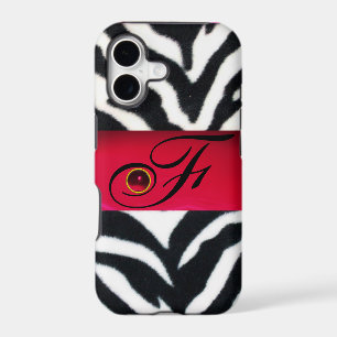 BLACK WHITE ZEBRA FUR RED GEM MONOGRAM,