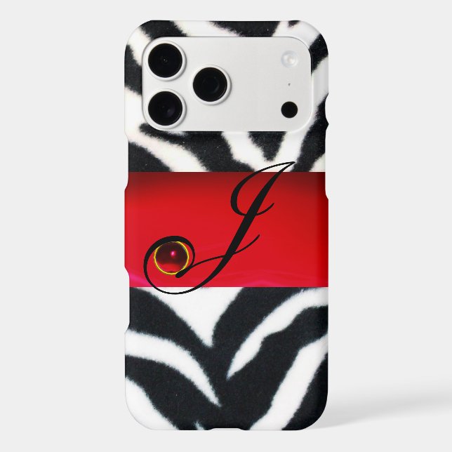 BLACK WHITE ZEBRA FUR  RED RUBY  GEM MONOGRAM, (Back)
