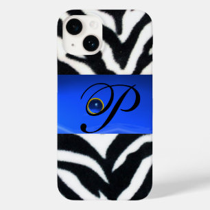 BLACK WHITE ZEBRA FUR SAPPHIRE  BLUE GEM MONOGRAM, Case-Mate iPhone 14 CASE