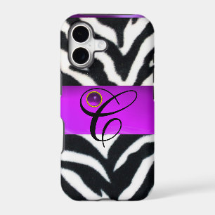 BLACK WHITE ZEBRA FUR VIOLET PURPLE GEM MONOGRAM,