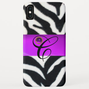 BLACK WHITE ZEBRA FUR VIOLET PURPLE GEM MONOGRAM, iPhone XS MAX CASE