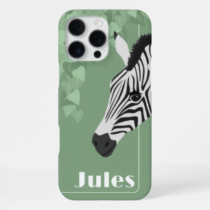 Black White Zebra Green Ivy add Name iPhone 16 Pro Max Case
