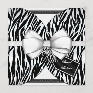 Black White Zebra Invite Ribbon & Jewelled Bow
