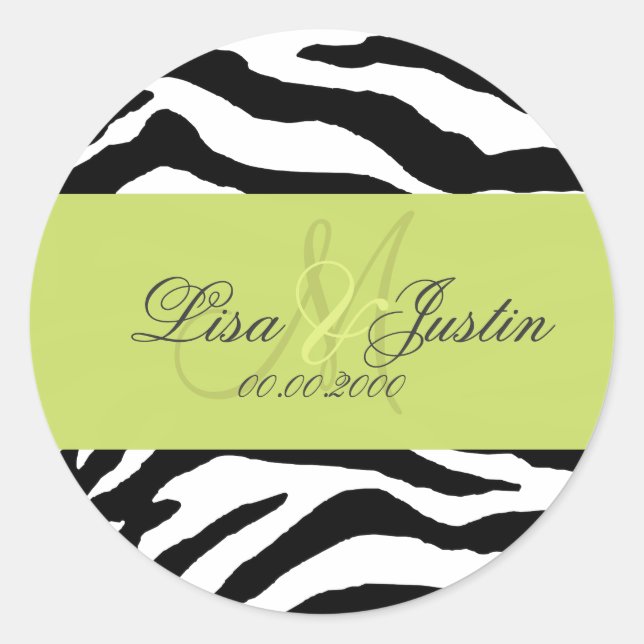Black White zebra,  monogram stickers (Front)