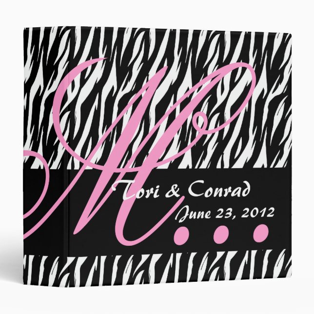 Black White Zebra Monogram Wedding Planner B023 Binder (Front/Spine)