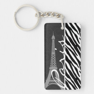 Black & White Zebra; Paris Keychain