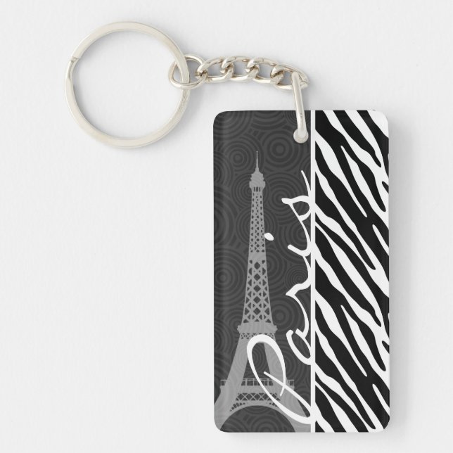 Black & White Zebra; Paris Keychain (Front)