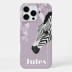 Black White Zebra Pink Ivy add Name iPhone 16 Pro Max Case