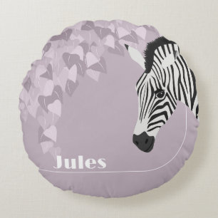 Black White Zebra Pink Purple Ivy add Name Round Pillow