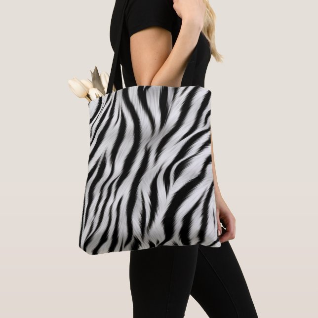  Black White Zebra Print Animal Safari Tote Bag (Close Up)