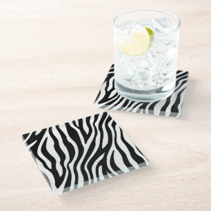 Black White Zebra Print Glass Coaster