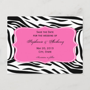 Black, White Zebra Print, Hot Pink Save the Date Announcement Postcard
