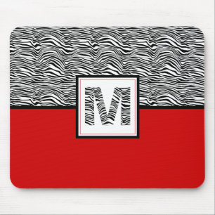 Black & White Zebra Print Monogram   Red Mouse Pad