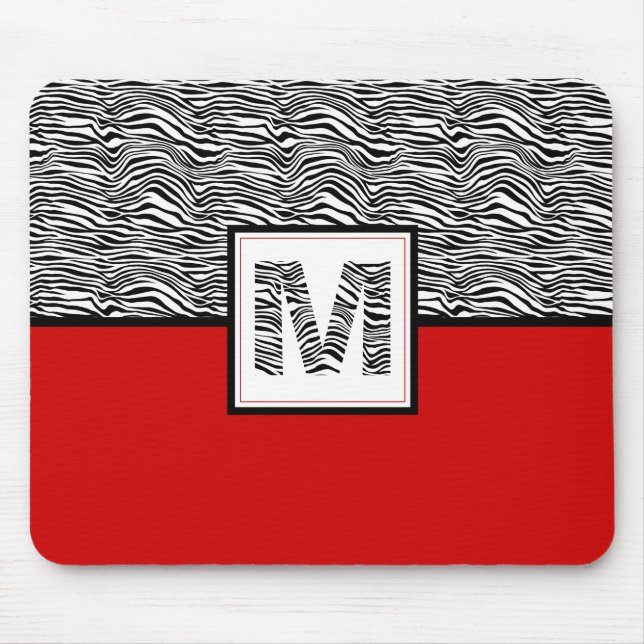 Black & White Zebra Print Monogram | Red Mouse Pad (Front)